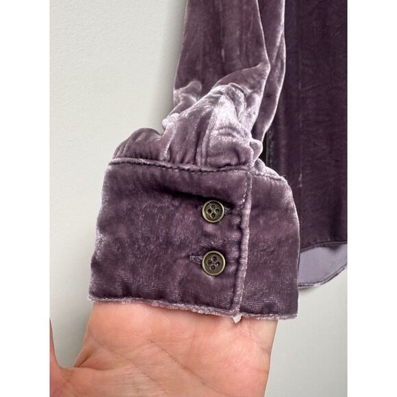 SUNDANCE Velvet Silk Blend V-Neck Button Up Blouse, Purple, Sz S - Picture 6 of 8